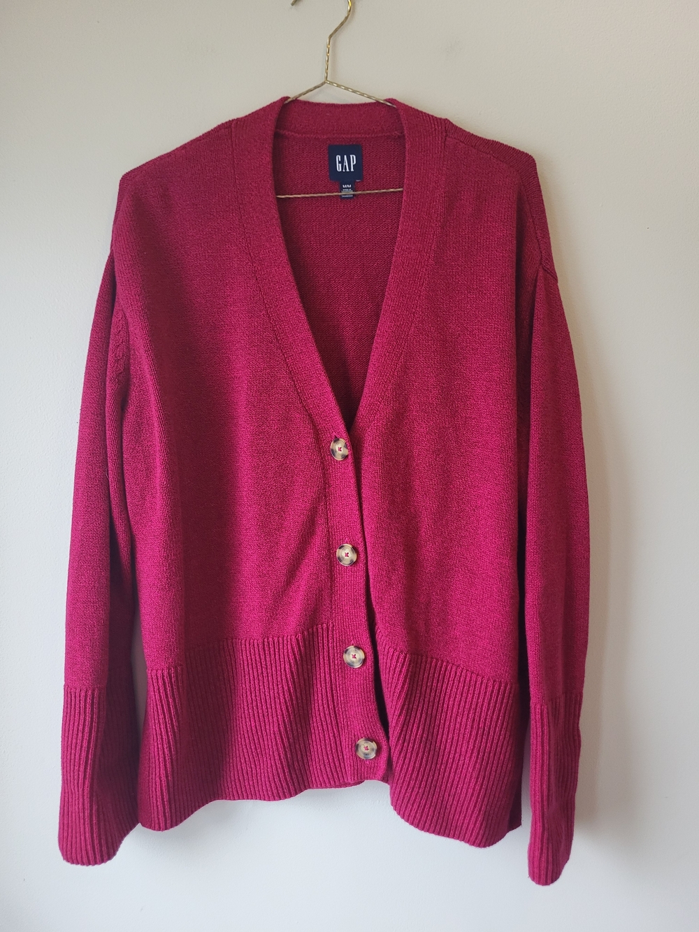 Gap Women's Deep Pink Cottage Core Effortless Button-Front Cardigan Sweater
